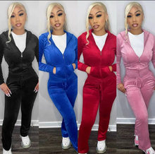 Load image into Gallery viewer, Velvet Hooded Two Piece Pants Sets
