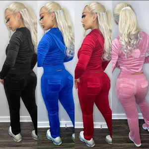 Velvet Hooded Two Piece Pants Sets