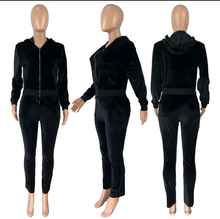 Load image into Gallery viewer, Velvet Hooded Two Piece Pants Sets
